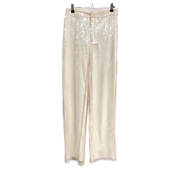 RevolveMore To Come Georgie Pant Ivory White Sequin Wide Leg High Rise - S - Picture 8 of 10
